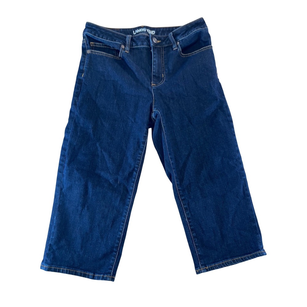 Lands End Womens Dark Wash Straight‎ Leg Crop Denim Jeans Blue Size 6 AH 18